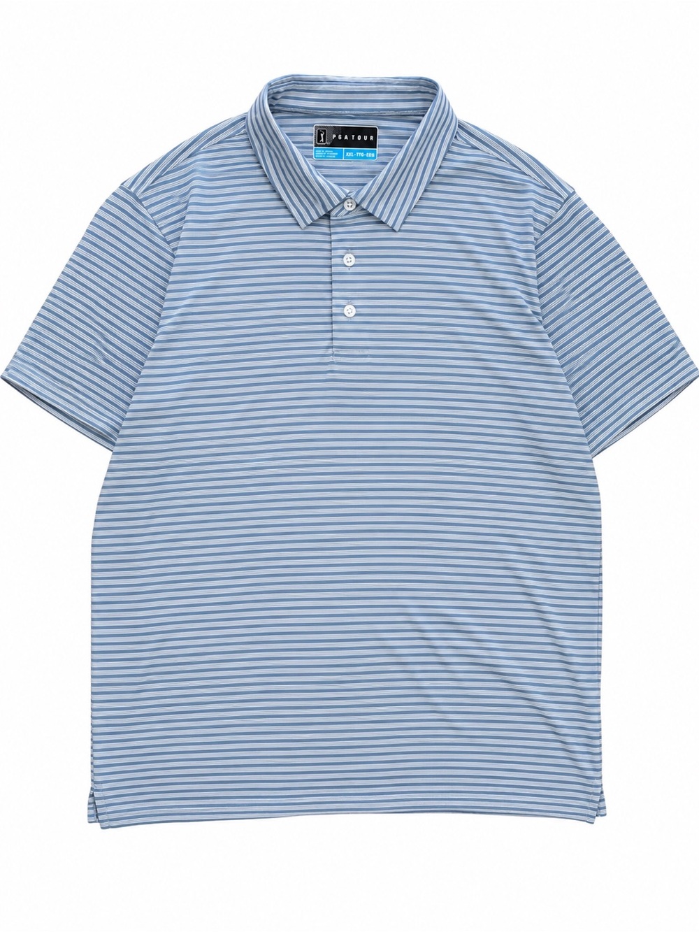 PGA Tour Striped Performance Golf Polo Blue Gray XXL